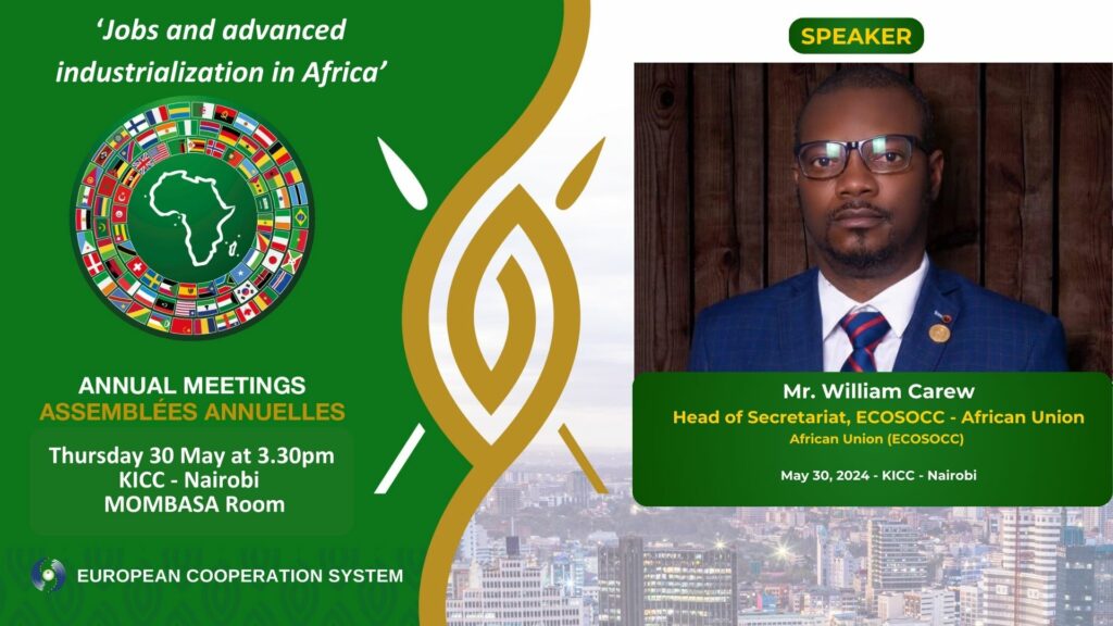 Mr. William Carew, Head Secretary-General of the Economic, Social and Cultural Council - African Union (ECOSOCC) -Jobs and advanced industrialization in Africa